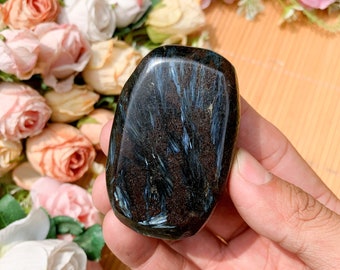 Polished Astrophyllite Palm Stone: Arfvedsonite Worry Stone, Healing Crystal, Halloween gift