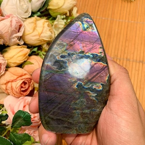 Purple Labradorite Polished Free Form: Rainbow Crystal Healing Decor, Halloween gift