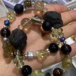 Natural Meteorite Bracelet - Multi-Gemstone, Unique Desktop Décor, Special Gift for Men & Women, Features Libyan Desert Glass, Pallasite