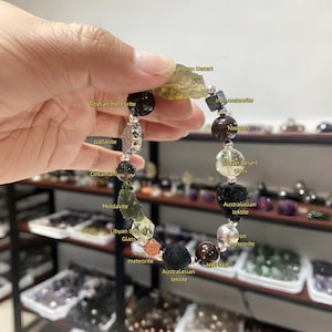 Meteorit Armband - Moldavit + Tibeter / Pallasit / Cintamani Optionen, Geschenkbox Schmuck für Sie / Ihn (individuell anpassbar)