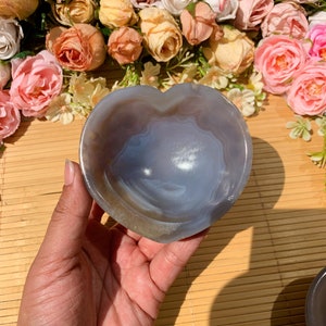 Handmade Agate Heart Bowl: Polished Crystal Healing Decor, Halloween gift