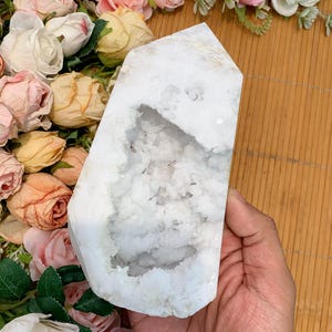Natural Clear Quartz Geode Tower 570G | Healing Crystal | Home Decor | Desktop Display | Free Form, s Halloween Gift