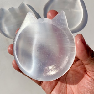 Selenit Katzenkopfschale: Kristall Ladestation, Wohndeko (10 cm), Weihnachtsgeschenk