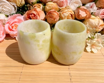 Polished Yellow Jade Tea Cup: Healing Crystal Home Decor, Halloween gift