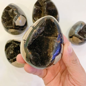 1PC Black Druzy Septarian Dragon Egg - Hand-Polished  Stone, Stunning Addition to Home Decor, Ideal Gift for Collectors Halloween Gift