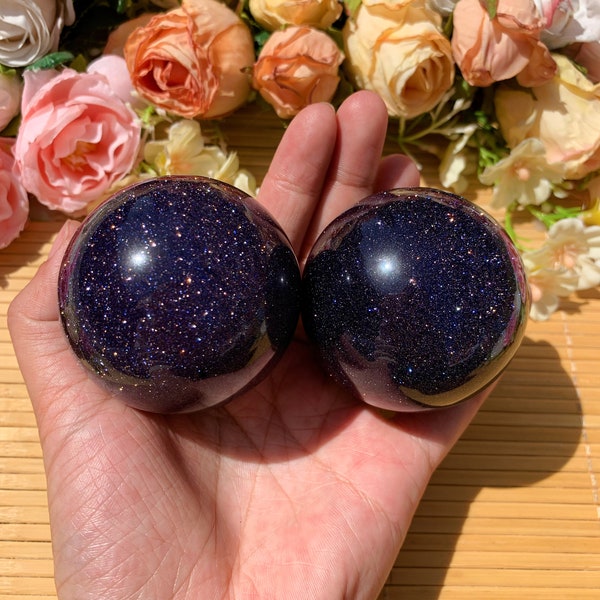 1PC blue goldstone sandstone crystal spheres crystal healing energy reiki crystal home decor crystal friends parents gifts free stand