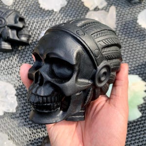 Escultura de calavera india de obsidiana negra tallada a mano, regalo de Halloween