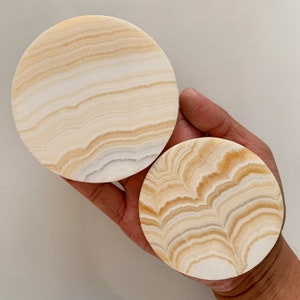 Polished Orange Calcite Slab: Round Healing Crystal Plate, Halloween gift