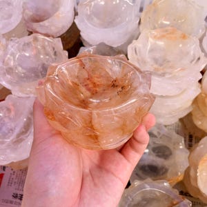 1PC Natural Quartz Carved Lotus Bowl - 10cm+ Healing Crystal Bowl, Unique Home Décor & Perfect Housewarming Gift Halloween Gift