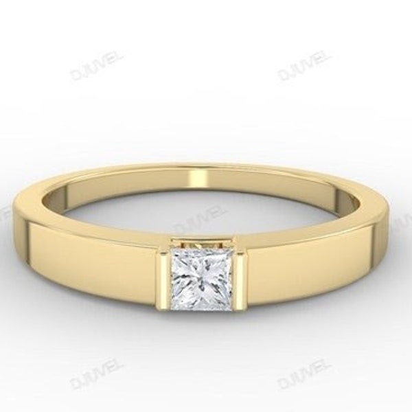 10k Gold Men's Moissanite Engagement Ring | Princess Cut Moissanite Band | Mens Wedding Ring | Mens Ring | Mens Promise Ring, Statement Ring