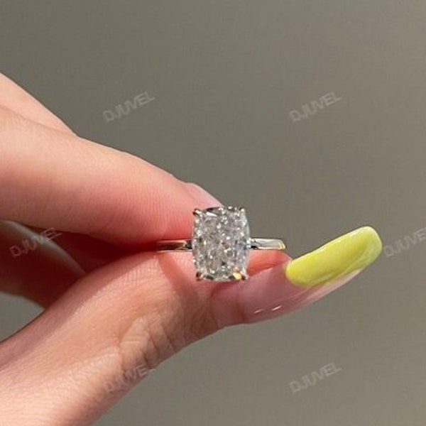 14K White gold 3.2CT Cushion Cut Moissanite Engagement Ring | Wedding Ring | Anniversary Ring | Solitaire Ring | Diamond /Statement  Ring