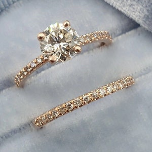 14K Runde Moissanite Ring Set Solid Gold Verlobungsring Set Hohe Qualität Ehering Set Stapelring Brautring Set Versprechen