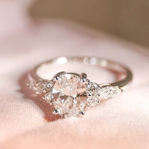 14K Gold 1.2CT Oval Cut Moissanite Solitaire  Engagement three stone  Ring  |  Anniversary Ring | Unique  Moissanite Wedding Ring