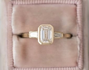 10K Gold Engagement Ring | Diamond Wedding Ring | Emerald Diamond Cut | Bezel Setting | Wedding Ring for Her | Gift for Her | Promise Ring