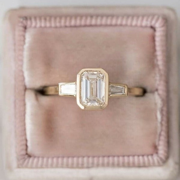 10K Gold Engagement Ring | Diamond Wedding Ring | Emerald Diamond Cut | Bezel Setting | Wedding Ring for Her | Gift for Her | Promise Ring