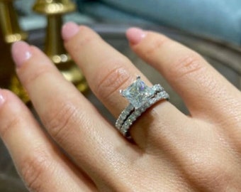 2.7CT Princess Cut Moissanite Engagement Ring set | Verlobungs ring set | Trauring | Yellow gold ring set| Valentine Day Gift Ring set