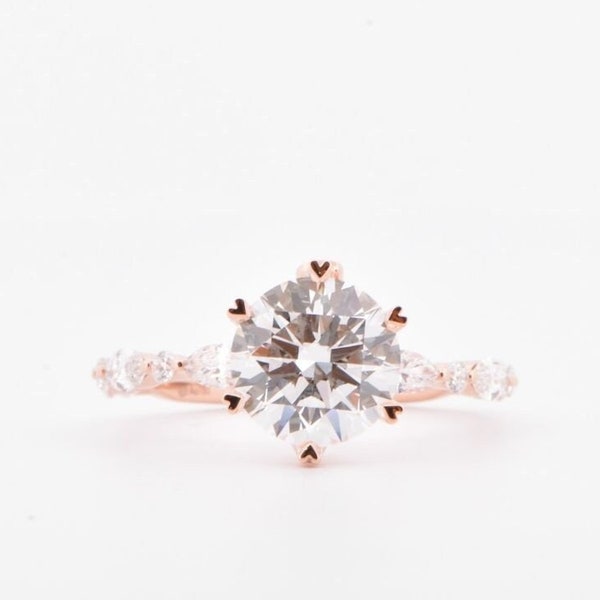 Goldring Round Cut  Moissanite Engagement Ring |  Wedding Ring  | Verlobungs ringe | Anniversary Ring | 14k White gold Cluster halo ring