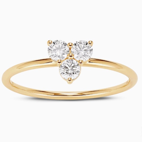 Trio Round Cut Moissanite Engagement Classic  Ring | Wedding Ring | Round Cut Anniversary Ring|Moissanite Velobungsring| Ehering| Giftforher