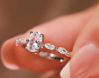 Anillo de compromiso / Anillo de bodas de diamantes / Corte de diamante ovalado / Anillo de bodas para ella / Regalo para ella / Anillo de promesa