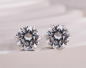 Daisy Stud Diamond  Earrings | 10K  White Gold Diamond Earrings | Gift for Her | Moissanite Diamond Earrings |Pushback feature stud earrings