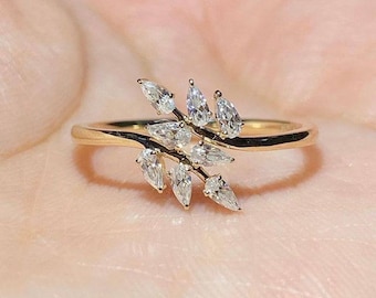 10K/14K Gold Ring | 1.50CT Pear Cut Leaf Design Moissanite Ring  | Anniversary Ring | Unique  Moissanite Wedding Ring Set | Bridal Ring
