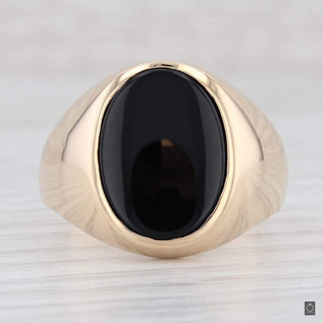 Black Onyx Ring Oval Solitaire Ring Vintage Men's Ring - Etsy