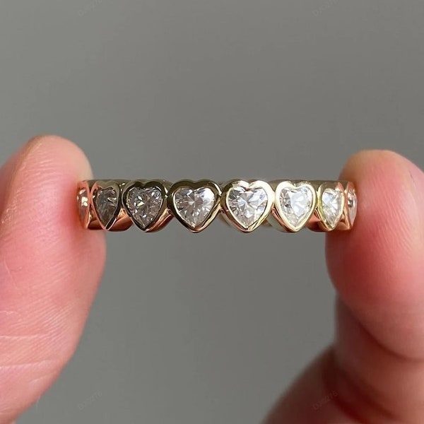 10K / 585 Gold Heart Shape  Moissanite Engagement Ring | Art Deco Vintage Ring Heart Band | Unique Moissanite  Ring |Full Eternity Band