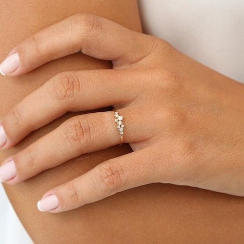 Bague solitaire de fiançailles en argent | Bague diamant à porter toute la journée | Diamant rond | Bague de fiançailles solitaire| Cadeau pour elle | Bague multi-pierres