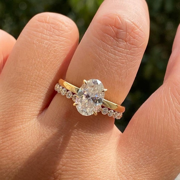 Braut Ring Set | Verlobungsring Set | Moissanit Diamant Ring Set | Oval Schliff Ring | Ehering für Sie | Gedrehte Ringschiene | Vintage Ringset