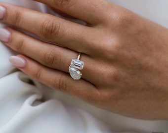 6.0CT Toi Et Moi Ring | Diamant Ehering/Verlobungsring |Champagner Moissanite Ring |Ehering für Sie | Fancy Diamant Ring |