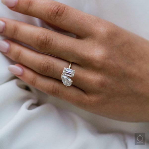 Bague toi et moi de 6,0 carats | Bague de mariage/fiançailles diamant | Bague champagne moissanite | Alliance pour elle | Bague diamant fantaisie | proposition