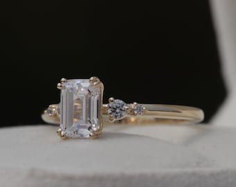 Bague de fiançailles diamant taille radiant en moissanite 1 carat | Bague en or Verlobungs | Bague taillée radiant | Bague multi-pierres