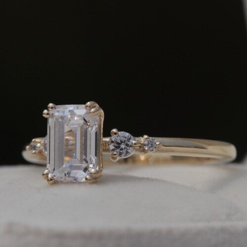 Bague de fiançailles diamant taille radiant en moissanite 1 carat | Bague en or Verlobungs | Bague taillée radiant | Bague multi-pierres