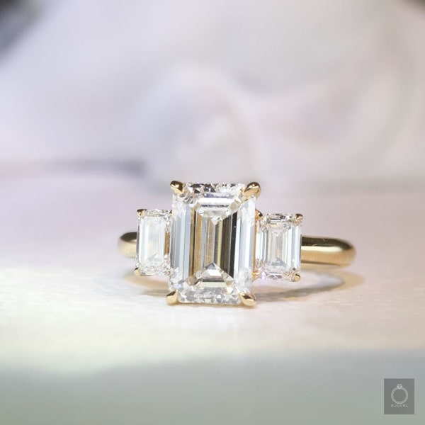 Emerald Cut Engagement Ring |3.2CT Diamond Ring|  Three Stone Classic Ring |Moissanite Engagement Ring | Promise Ring| Gift for her Wedding