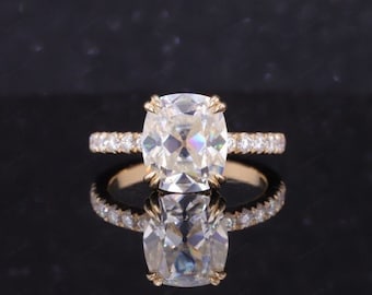 1.5CT KissenMoissanite Ring | Icecrushed Gold Verlobungsring|Pave Diamantenfassung Ehering| Ehering | Ring mit Krappenfassung