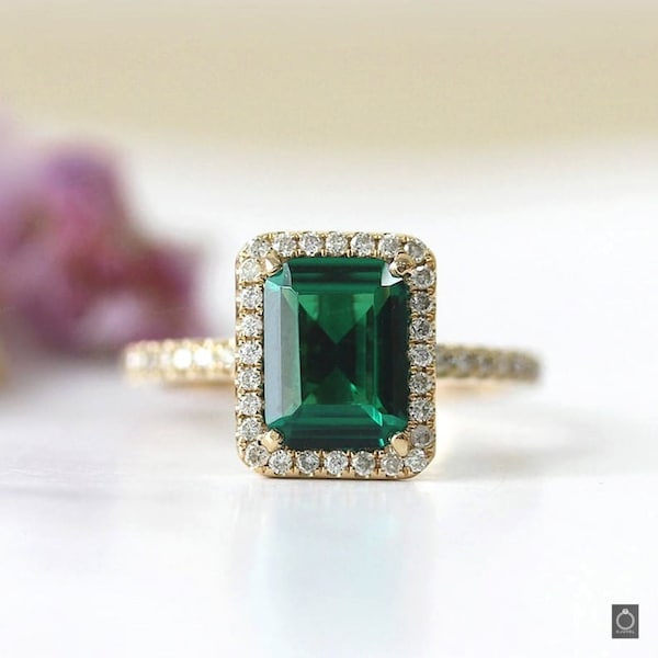 Grüner Smaragd Diamant Verlobungsring | Saphir Diamant Ehering | Ehering für Sie | Vintage Smaragd Geschenk für Sie | Versprechen Ring
