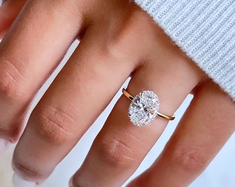 2.0CT Hidden halo Oval Ring| 10K/14K Gold Ring |Moissanite Engagement Ring |Oval Cut Anniversary Ring| Moissanite Wedding Ring| Giftforher