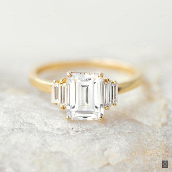 585 Gold Engagement Ring | Diamond Wedding Ring | Emerald Diamond Cut | Wedding Ring for Her | Gift for Her | Promise Ring