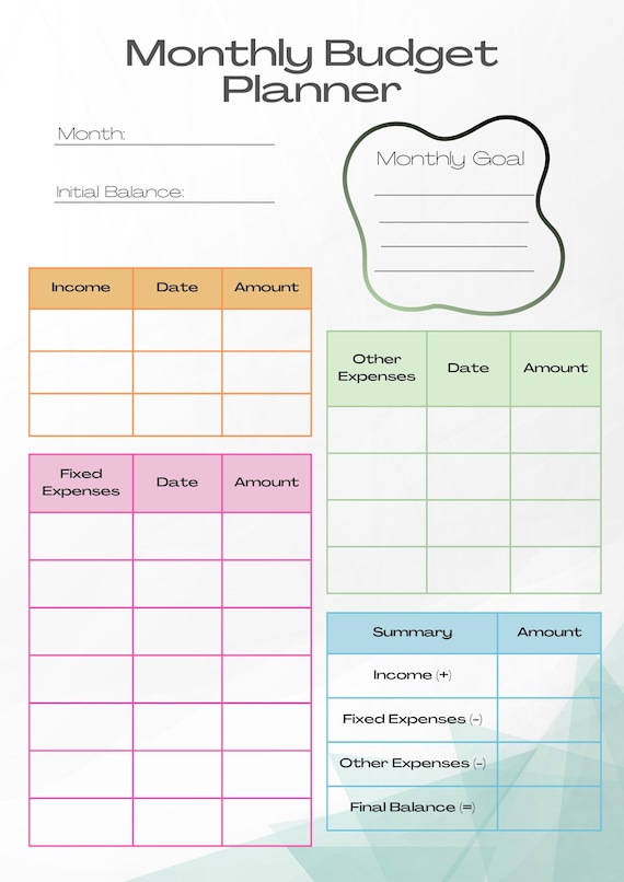 Monthly Budget Planner Printable Budget Planner Download Etsy Monthly Budget Planner Printable Budget Planner Download Etsy