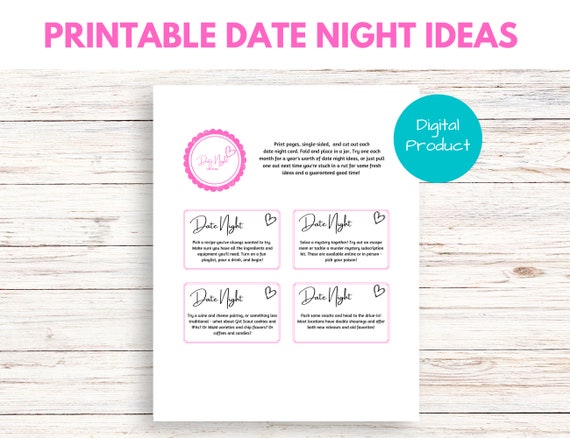 Printable Date Night Ideas Instant Download Digital Product - Etsy