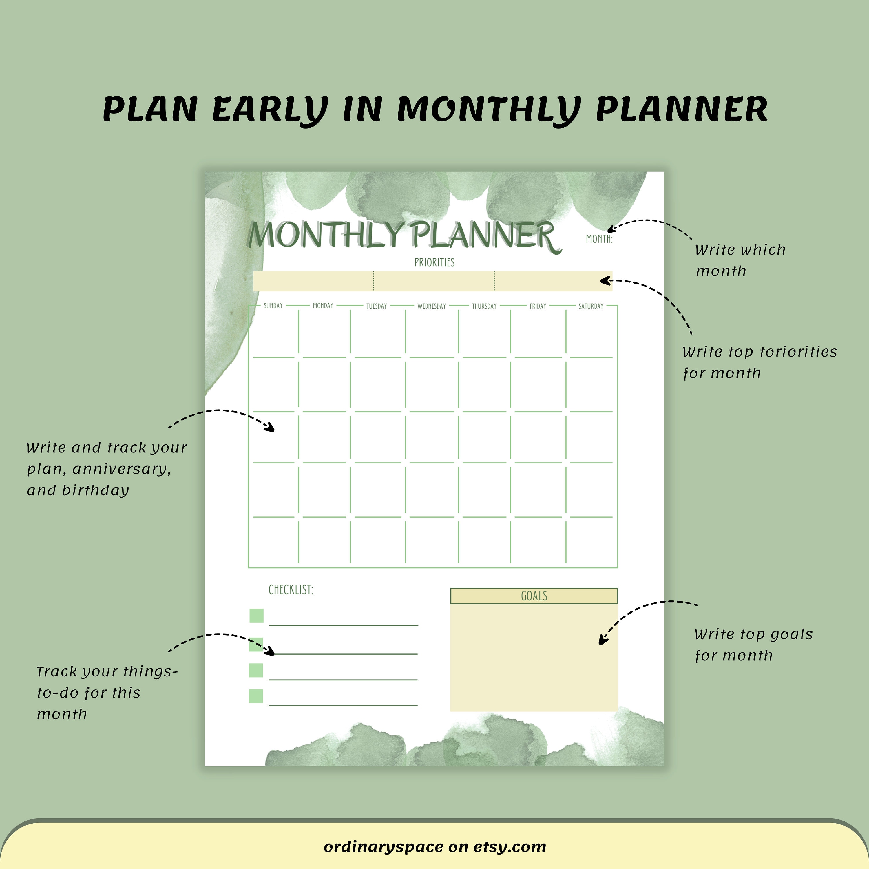 Digital Planner Printable Planner Study Planner Daily - Etsy