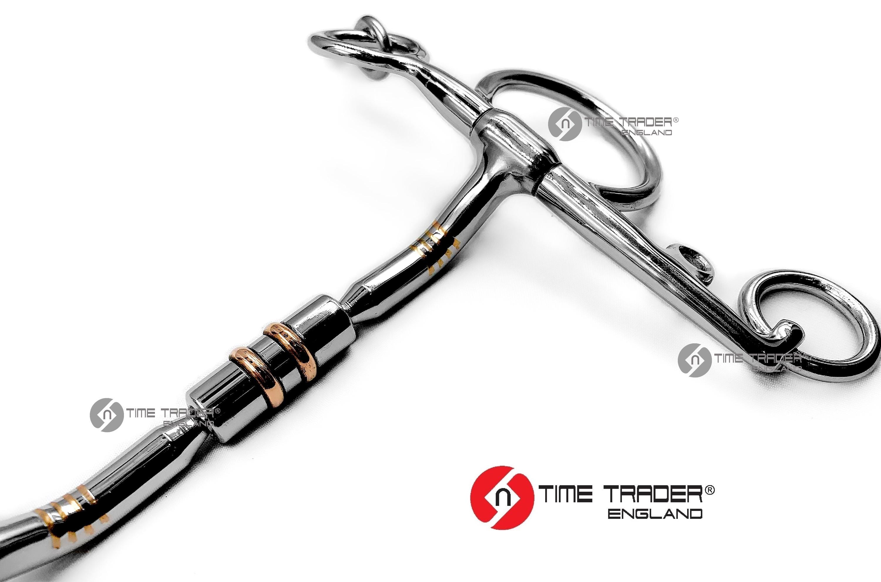 Platinum Equestrian Accessories Curved Pelham Bit – Copper Roller Barrel With Chain & Hooks (All Sizes)