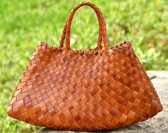 Exquisite 100% Pure Hand-Woven Leather Bag, Retro Handmade Cowhide Woven Bag