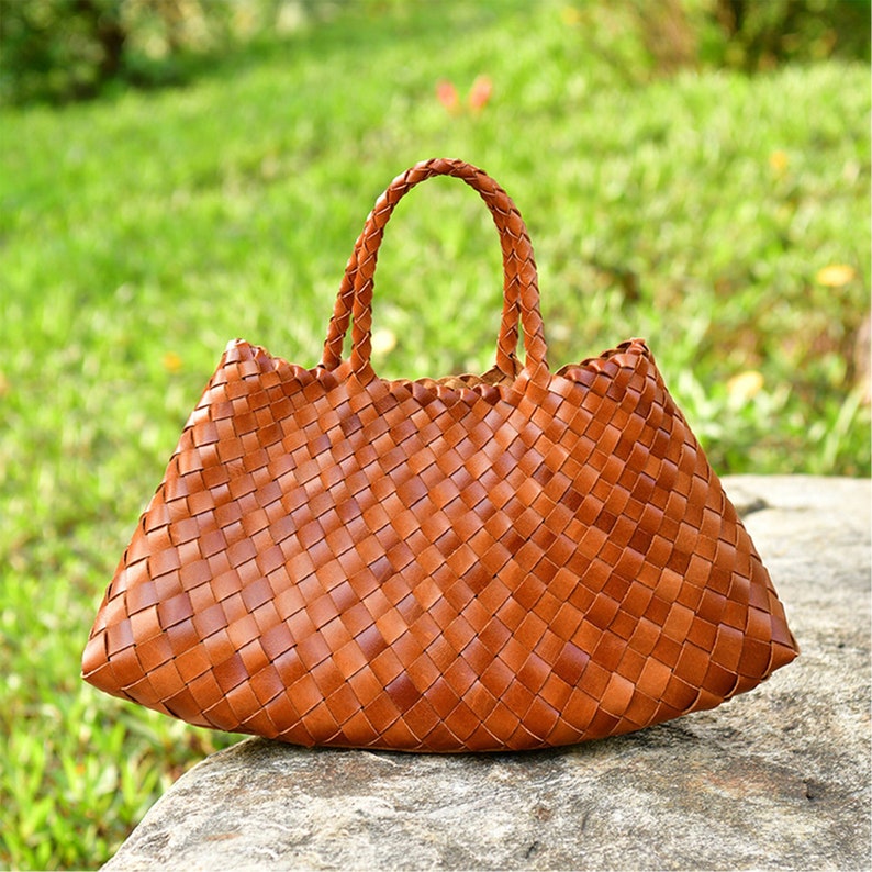 Exquisite 100% Pure Hand-Woven Leather Bag, Retro Handmade Cowhide Woven Bag image 1