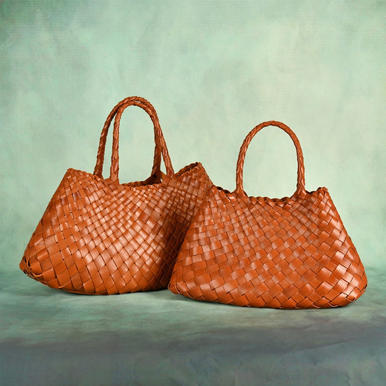 Exquisite 100% Pure Hand-Woven Leather Bag, Retro Handmade Cowhide Woven Bag image 2