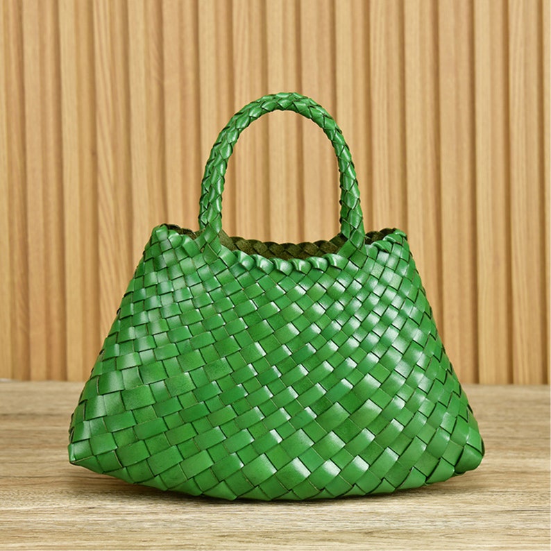 Exquisite 100% Pure Hand-Woven Leather Bag, Retro Handmade Cowhide Woven Bag image 3
