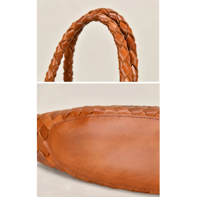 Exquisite 100% Pure Hand-Woven Leather Bag, Retro Handmade Cowhide Woven Bag image 6