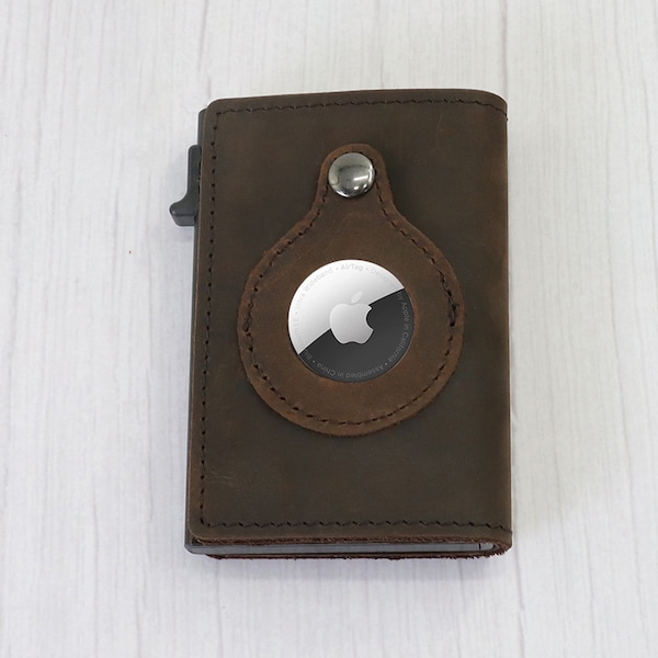 AirTag Wallet, Minimalist Genuine Leather Wallet, Apple Airtag Card Holder, Pop Up Wallet, Gifts for Him