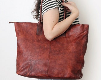 Women's Cowhide Large Capacity Shoulder Bag, Big Leather Tote Bag