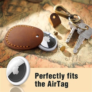 Leather AirTag Holder, Leather Airtag Case, Crazy Horse Leather Handmade Air Tag Key Cover